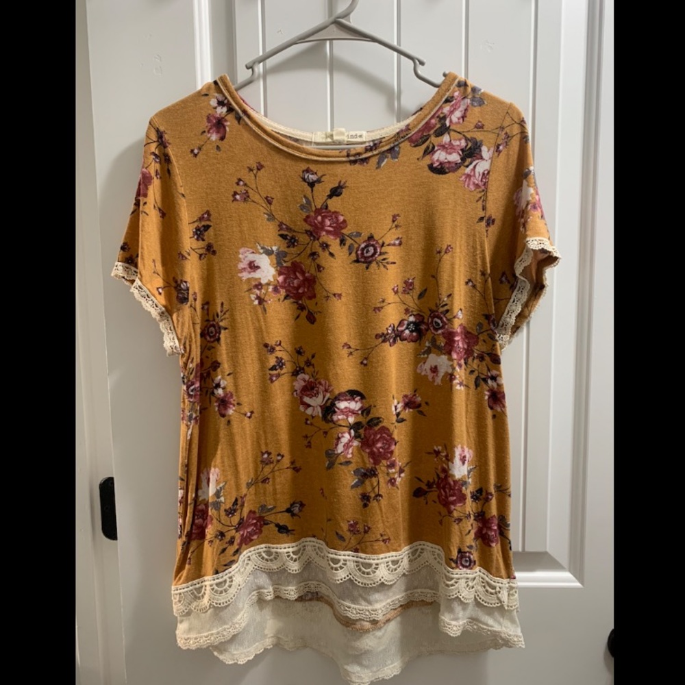Floral Shirt with Lace Trim